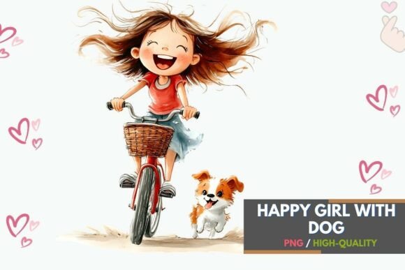 Download Happy Girl with Dog on Bike Clipart PNG - Happy girl Collection