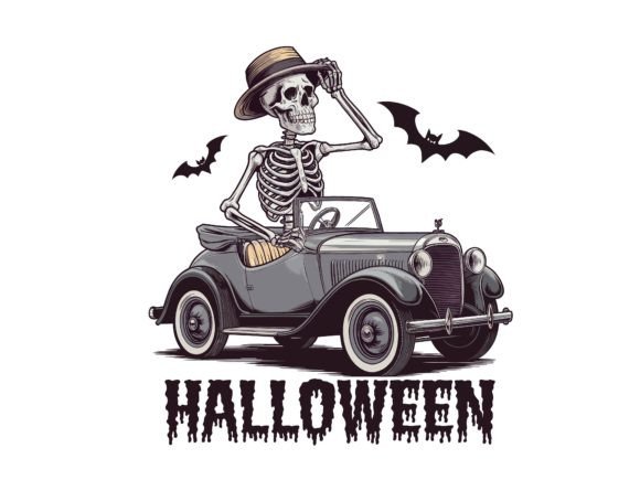 Download Halloween Skeleton Vintage Car Vector. - Premium Resources