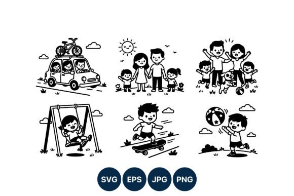 Download Family Outdoor Play Black White Vector - Outdoor play Collection