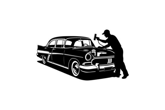 Download Man Washing Vintage Car Vector Illustrat - Premium Bundle