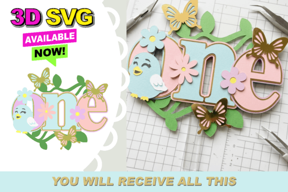 Download Spring Floral ONE 3D Cake Topper SVG - Cake topper svg Collection
